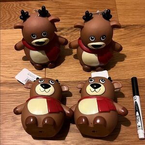 Set of four reindeer dog squeaker toys
